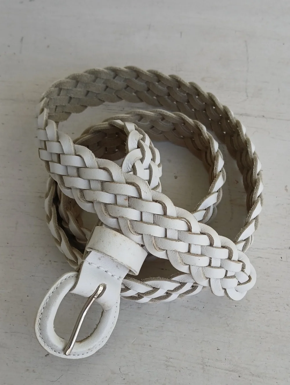 Braided Woven Leather Belt Womens White Classic Rugged